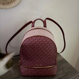 Michael Kors Maroon and Pink Logo Backpack